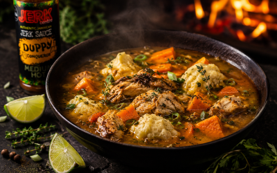 Jerk Chicken Soup with Sweet Potato & Dumplings