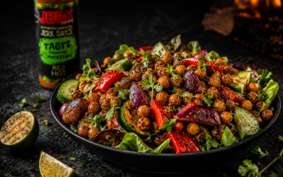 Jerk Chickpeas and roasted Vegetable