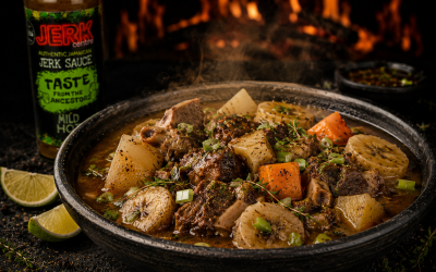 Jerk Goat Soup with Yam and Green Banana