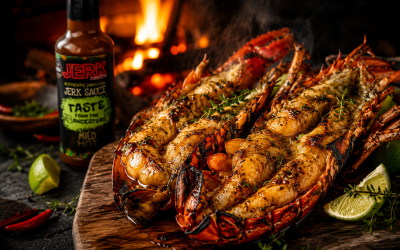 jerk lobster and rum butter sauce